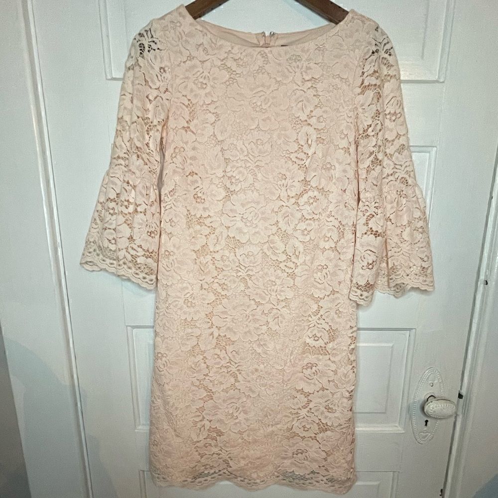 Vince Camuto Lace Sleeve Dress w/ Concealed Back Zipper